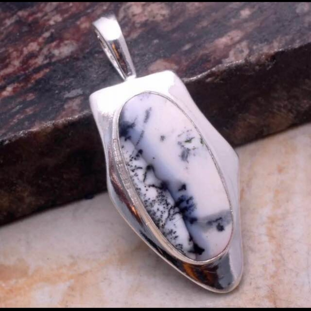 Dendrite Opal Very Rare Natural Pattern Set In 92… - image 1